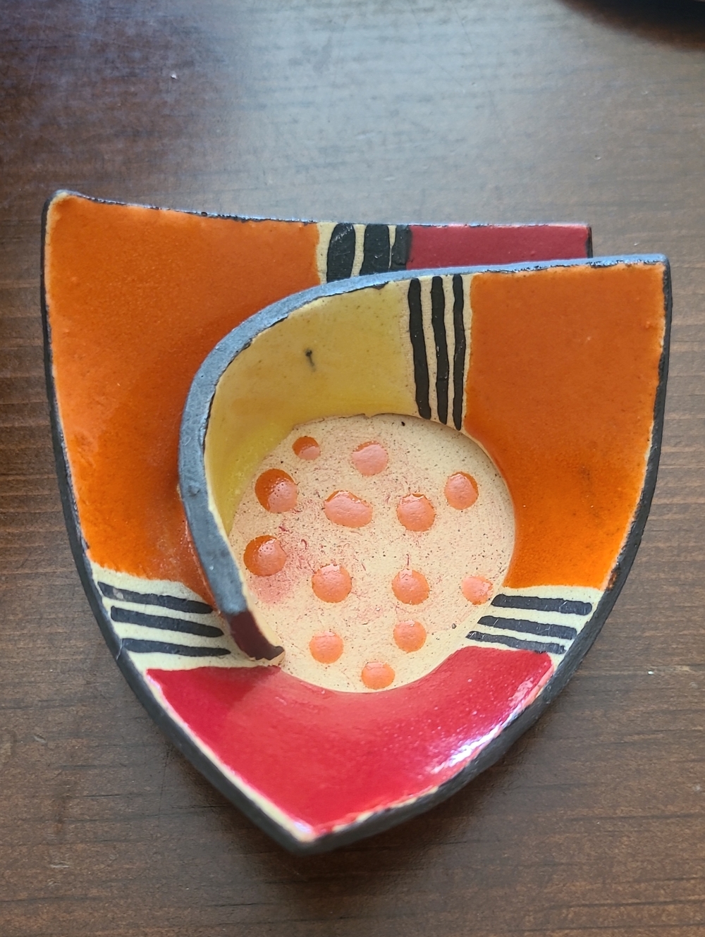 Table Foc-art Abstract Candle Holder Made In Spain Orange, Red & Black
